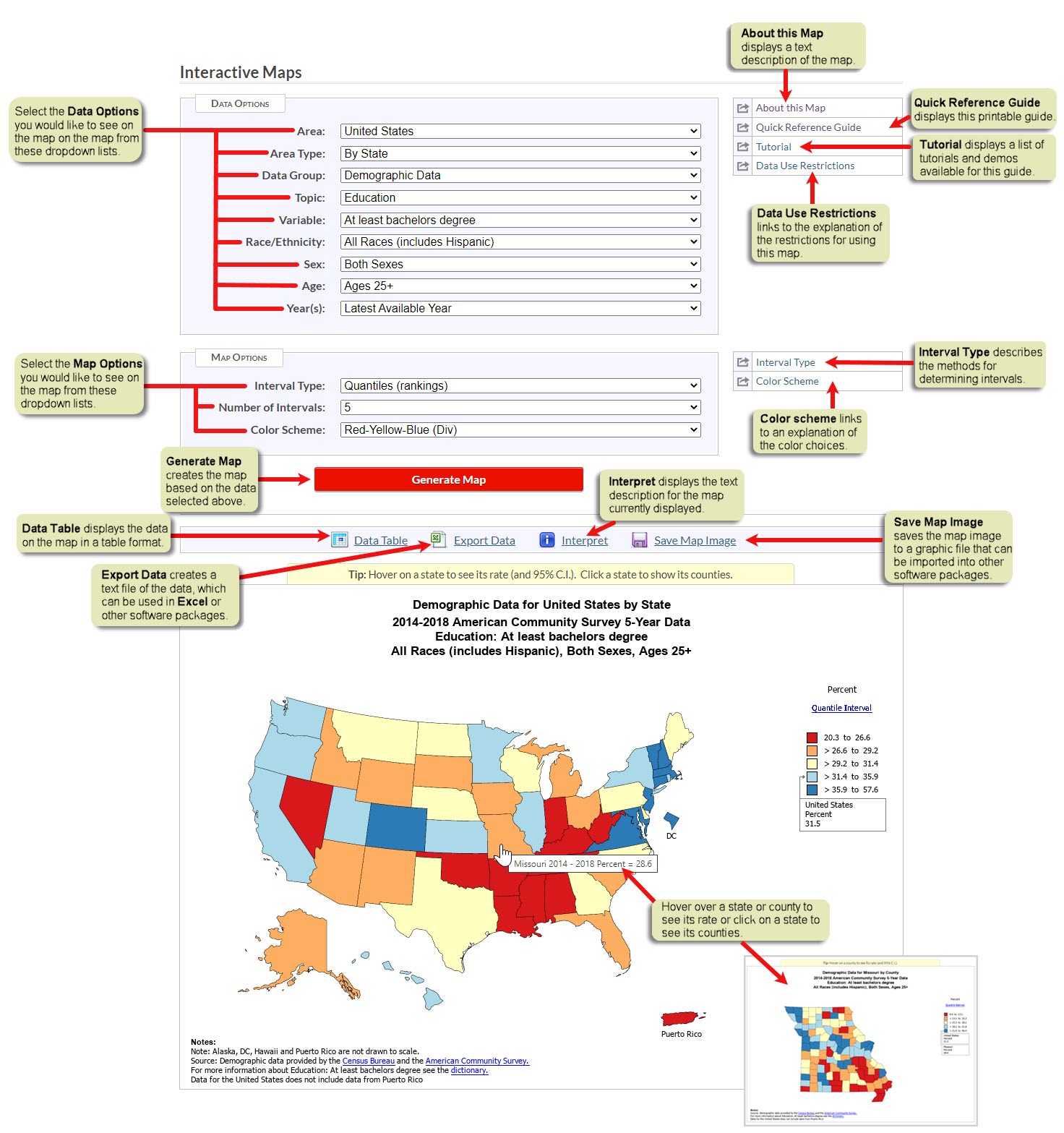 Interactive Maps showing text descriptions of controls